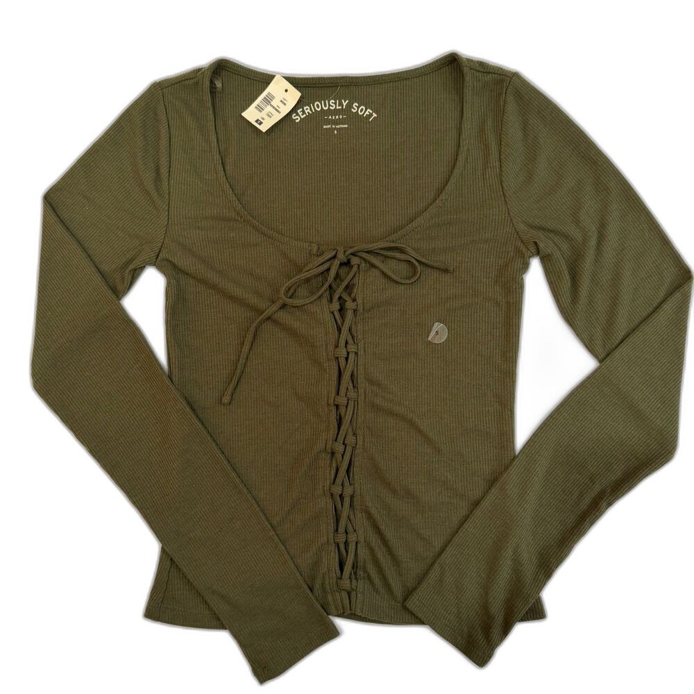Aeropostale Seriously Soft Lace-Up Top – Olive Green